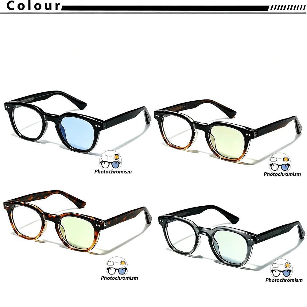 CATERSIDE Retro Men's Photochromic Sunglasses High-Quality Pc Square Sun Glasses Women's Outdoor Travel Business Glasses UV400