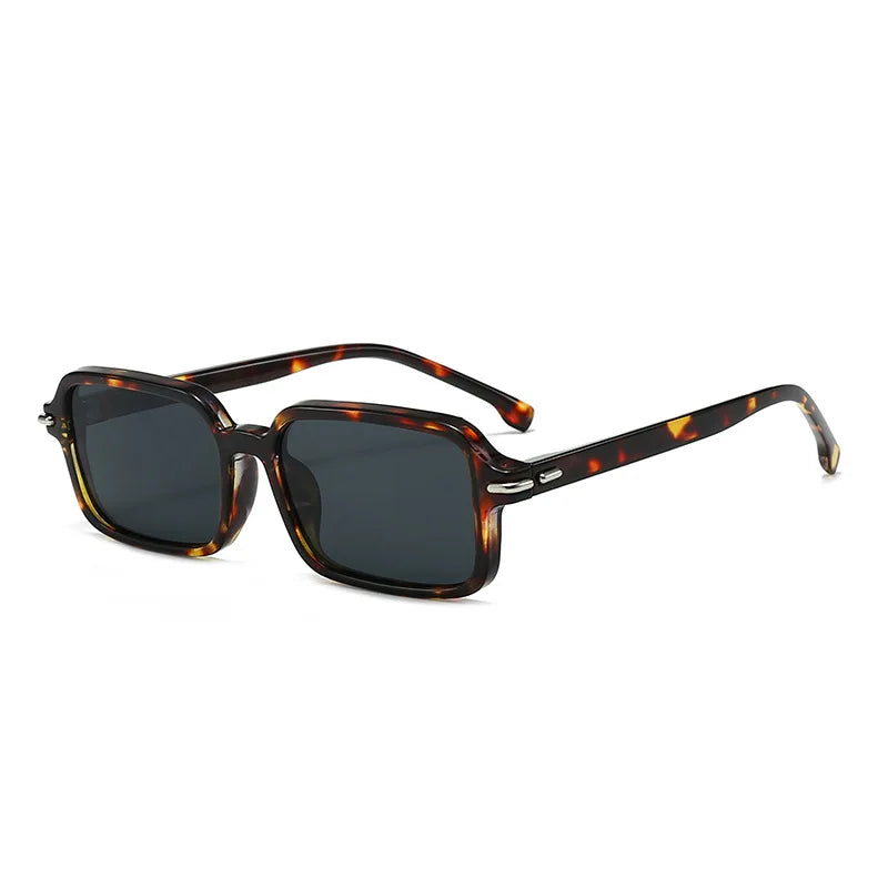 JNPCXI New Fashion Rectangle Women Square Sunglasses Retro Rivets Men Trending Green Shades UV400 Sun Glasses