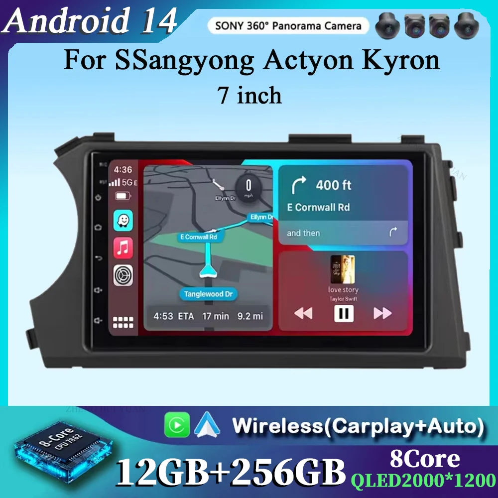 Android 14 HD 7inch Touch Screen Car Radio Multimedia For SSangyong Actyon Kyron Video Player Navigation GPS Carplay Head Unit