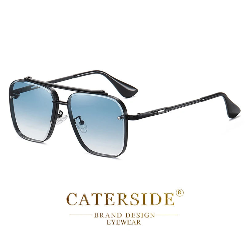 CATERSIDE Retro Metal Large Frame Sunglasses Men Flat Top Double Bridge High-Quality Sun Glasses Women Party Festival Eyewear