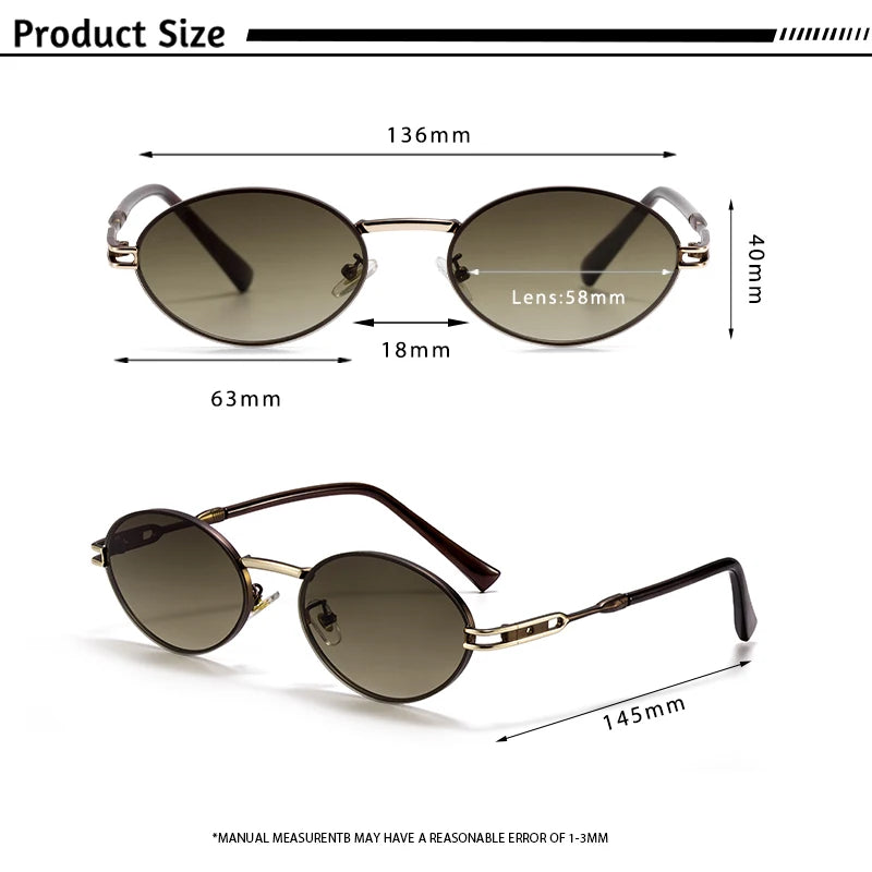 CATERSIDE Vintage Men's Oval Sunglasses Vintage Small Metal Frame Design Sun Glasses Women's Travel Party Eyewear UV400