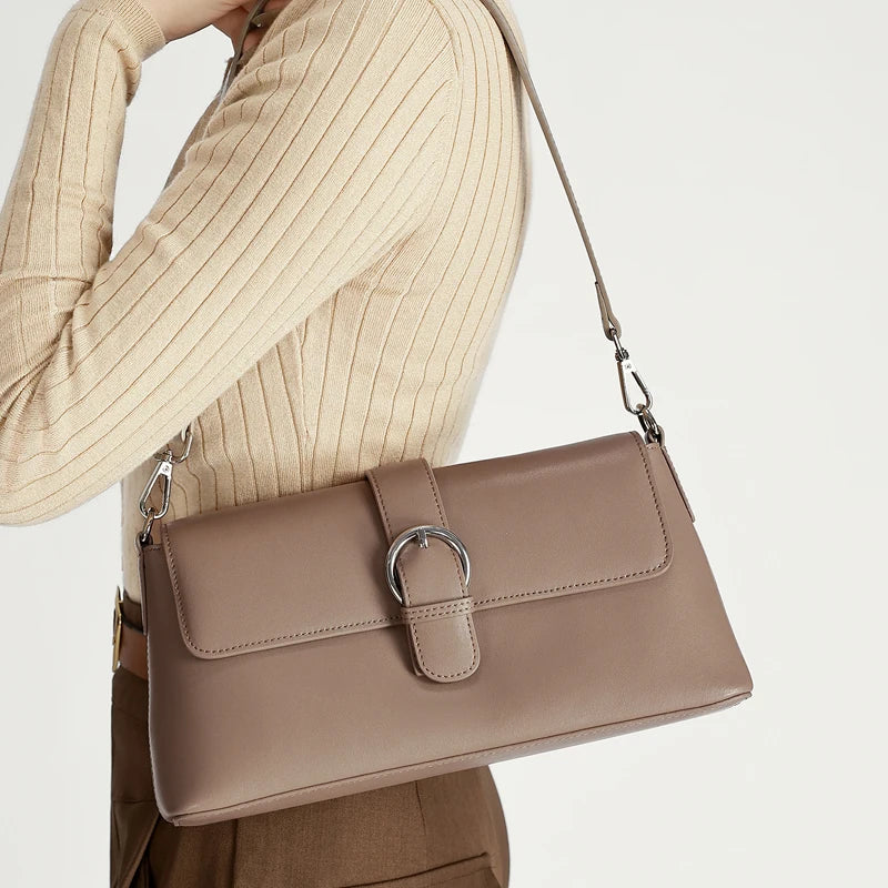 Women Genuine Leather Simple Solid Color Crossbody Bag Lightweight Small Shoulder Bag Luxury Designer Lightweight Messenger Bag