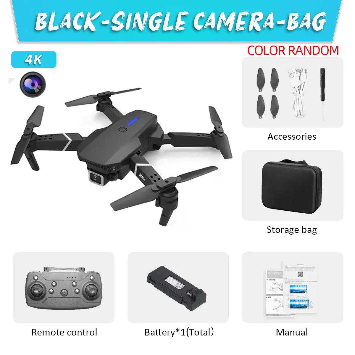 E88 Pro WIFI FPV Foldable Drone, Wide Angle 4K/1080P HD Camera, Height Hold
