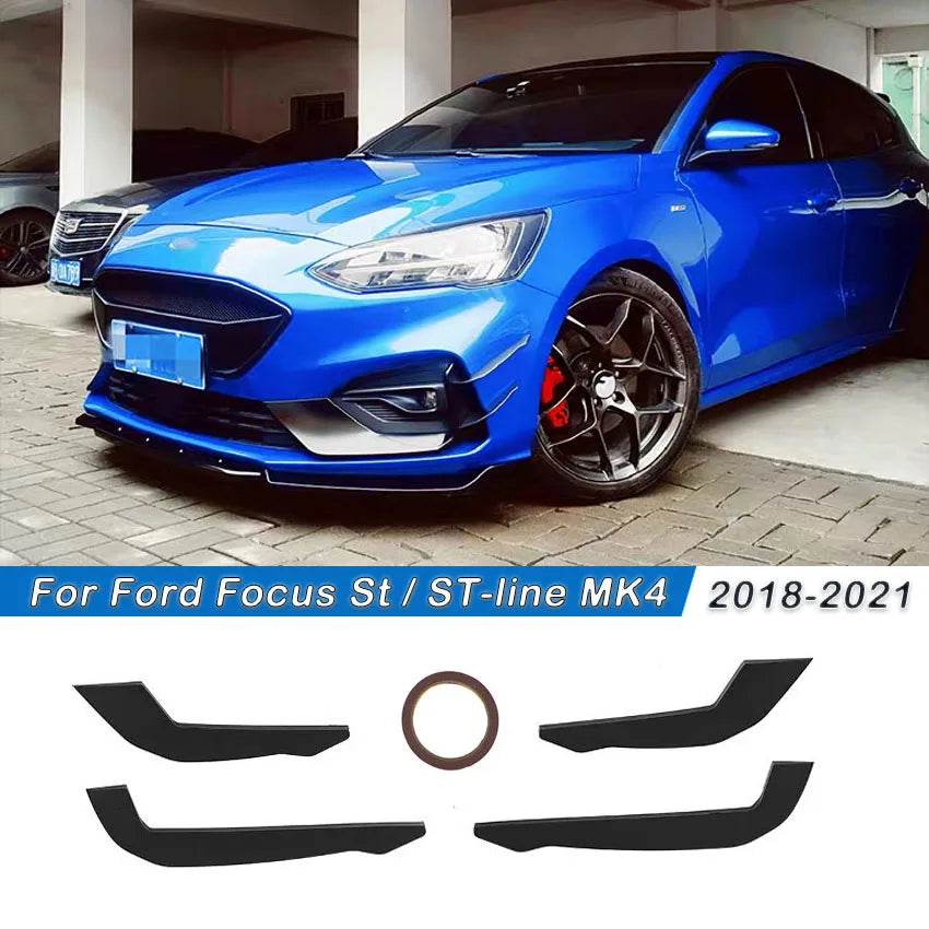 4PCS Air Splitter Trim Bodykits Gloss Balck For Ford Focus St / ST-line MK4 2018 2019 2020 2021 Car Front Bumper Side Spoiler