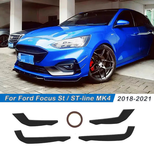 4PCS Air Splitter Trim Bodykits Gloss Balck For Ford Focus St / ST-line MK4 2018 2019 2020 2021 Car Front Bumper Side Spoiler