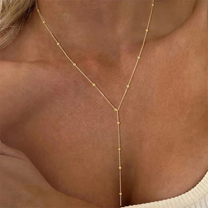Trendy Gold Plated Lariat Necklace for Women Double Layer Chain Long Y-shaped Necklaces Fashion Jewelry Gifts Body Accessories