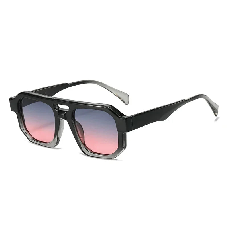 JNPCXI Double Bridges Square Women Gradient Purple Multicolor Sunglasses Fashion Frame Men Retro Punk Sun Glasses Shades UV400