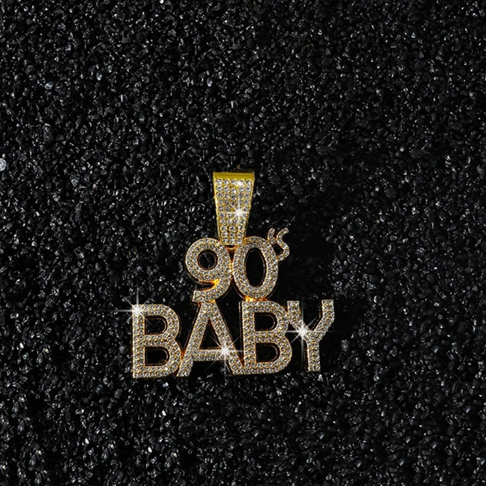 Men Women Hip Hop Full Rhinestone 90 BABY Letter Pendant Necklace Cuban Chain HipHop Iced Out Bling Necklaces Charm Jewelry Gift
