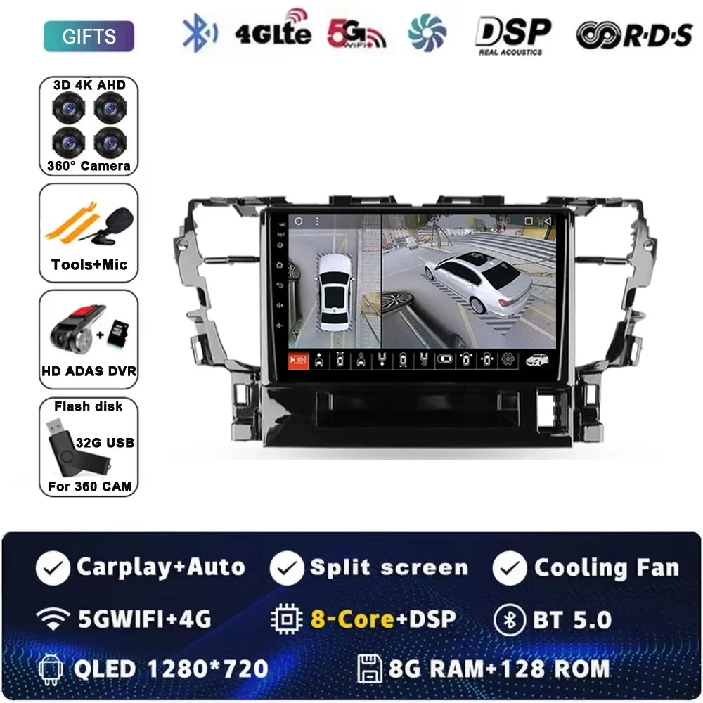 For Toyota Alphard H30 2015 - 2020 Android 15 Car Radio GPS Navigation QLED Carplay Auto Multimedia Stereo Player BT