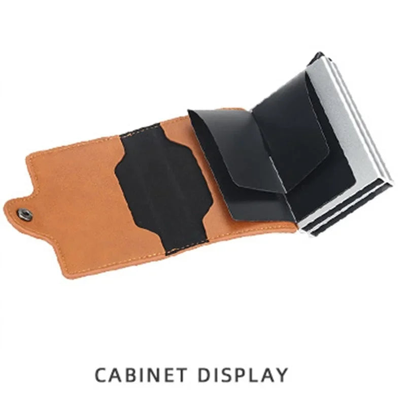 12 Card Slots Anti RFID 2X Aluminum Box Automatic PU Leather Wallet Card Holder