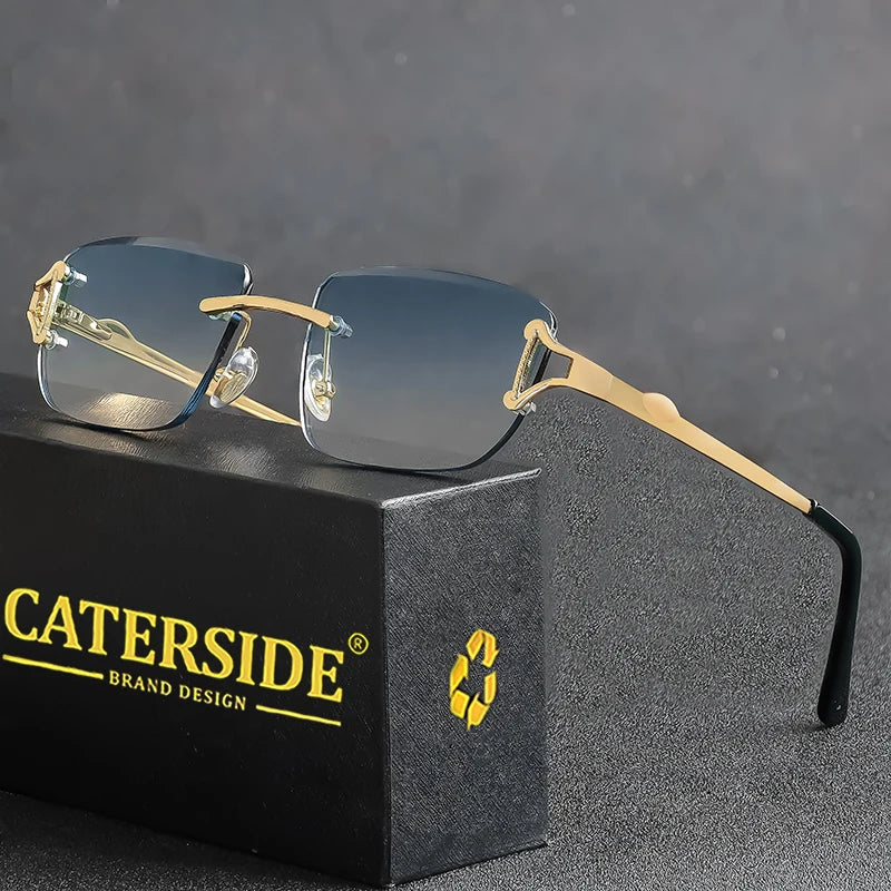 CATERSIDE New Retro Rimless Sunglasses Men's Rectangular Personalized Brand Design Sun Glasses Women Party Festival Eyewear Gift