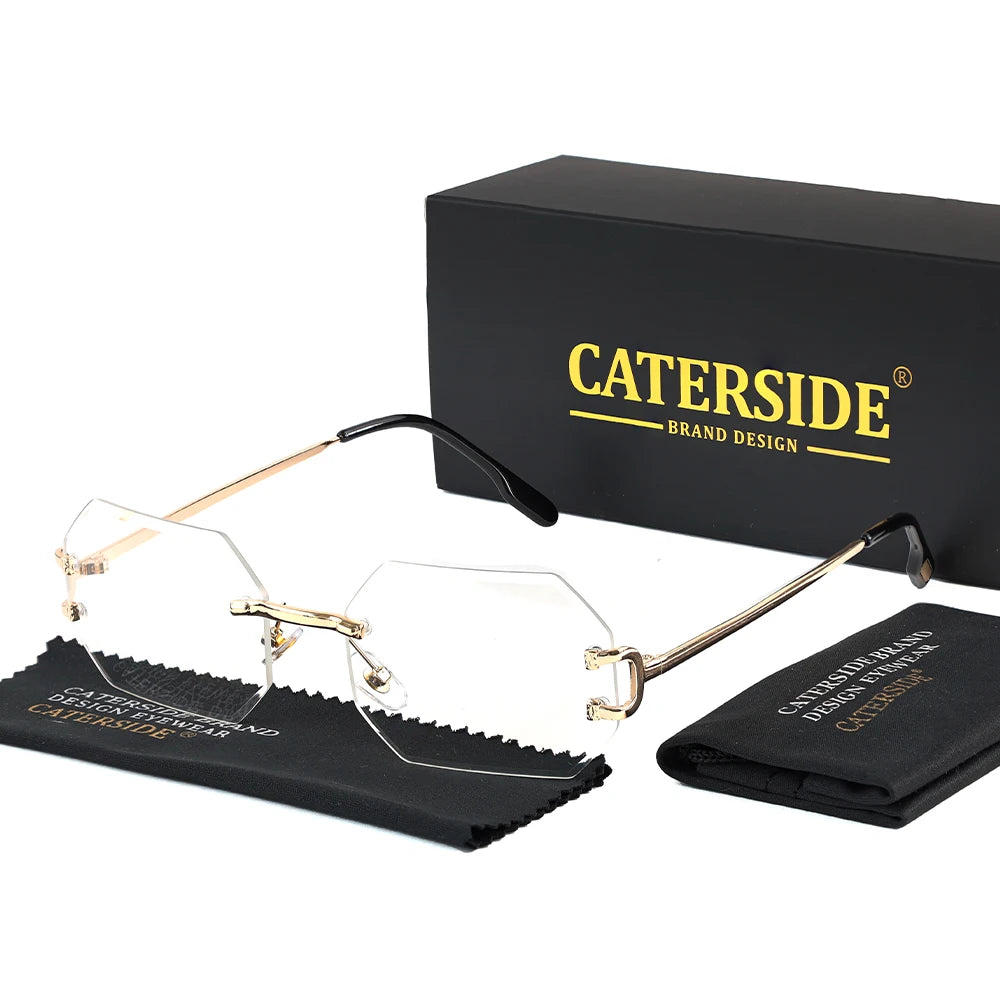 CATERSIDE Rimless Men's Sunglasses Polygon Vintage Frameless Glasses Gradient Lens Women Traveling Party Business Sun Glasses