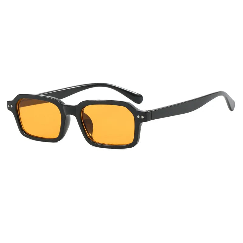 JNPCXI Retro Small Rectangle Sunglasses Women Fashion Jelly Tea Shades UV400 Men Trending Rivets Punk Sun Glasses