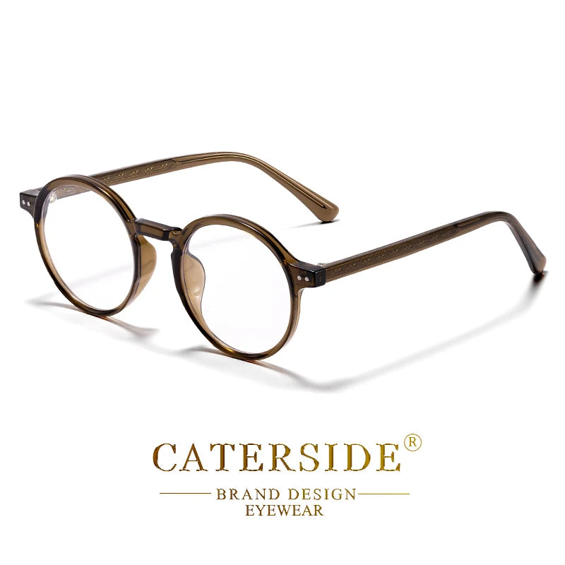 CATERSIDE Retro Men Glasses Round High Quality TR90 Frame Prescription Eyewear Frame Women Zero-Power Lens Computer Glasses