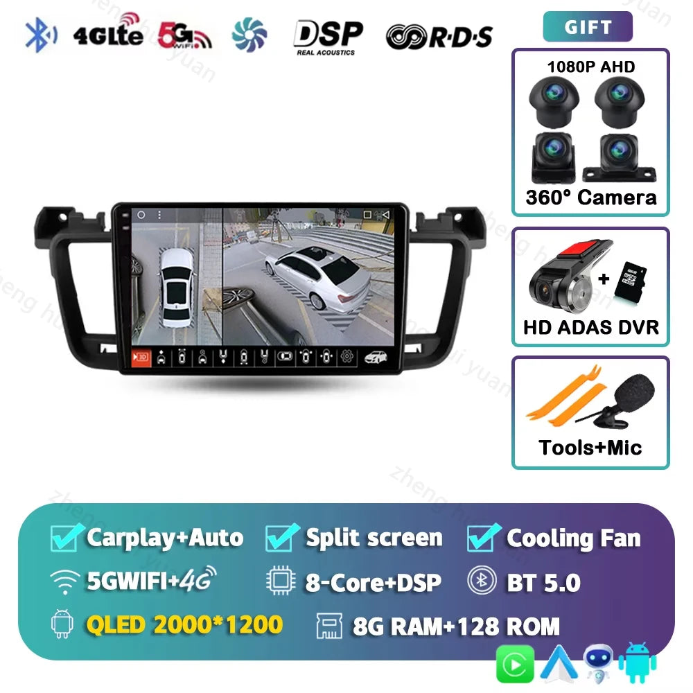 For Peugeot 508 2011 - 2018 Android 15 12+256GB CarPlay Auto Car Radio Multimedia Video Player GPS stereo Head Unit 4G WIFI