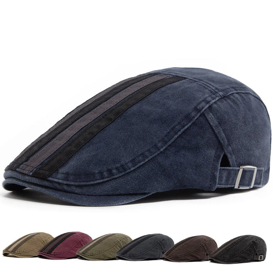 Vintage Newsboy Cap Men Fashion Five Bars Flat Hat Women Washed Berets Spring Summer Casual Visor Lvy Caps For Male Adjustable
