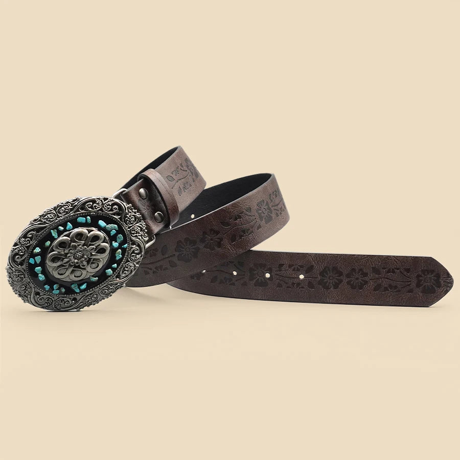 Palace Style Casual Retro Women's Belt Design with Gemstone Inlay Alloy Buckle Belt, Girls' Decorative Accessories Holiday Gifts