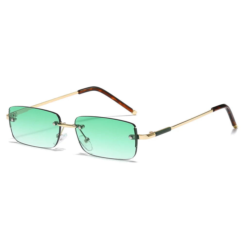 JNPCXI Fashion Rectangle Women Sunglasses Vintage Rimless Clear Ocean Gradient Lens Men UV400 Trending Sun Glasses