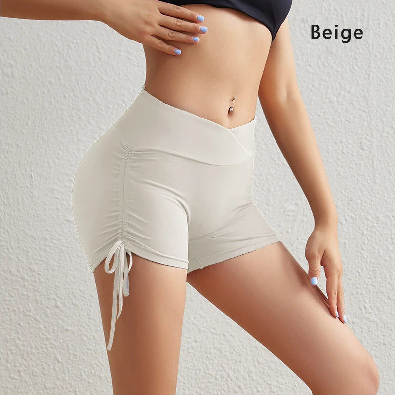 DIAS FIT JOY Women's Tight-Fitting Nylon Yoga Shorts Breathable Drawstring Sport Leggings Push-Up Short Tights for Yoga Pants