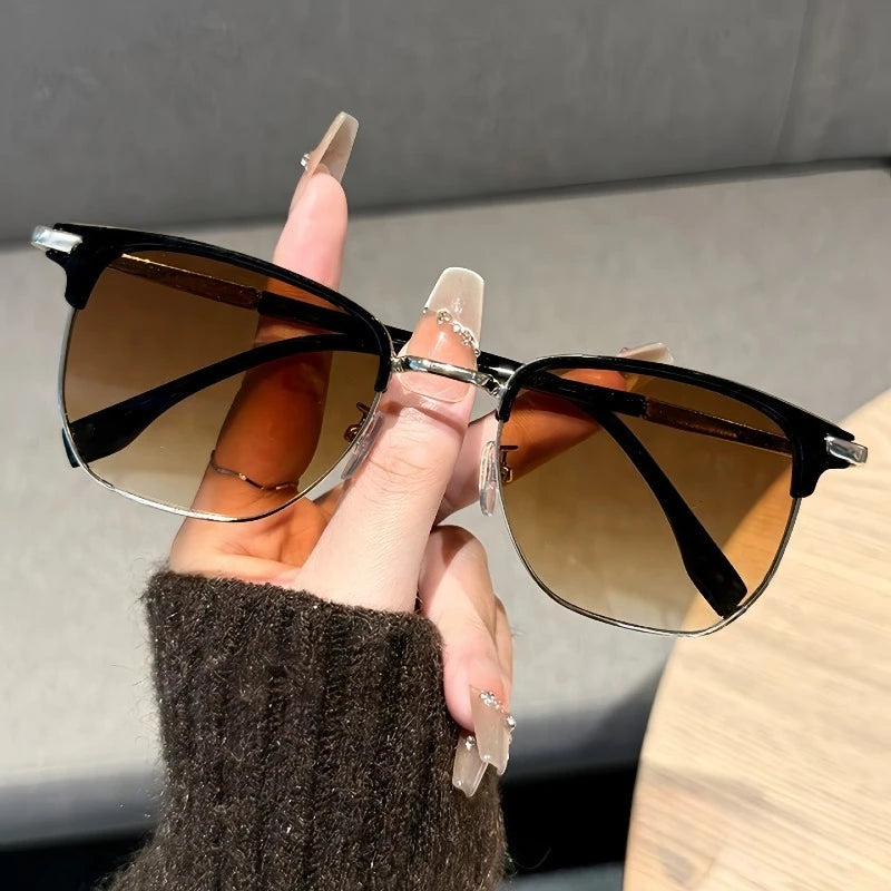 Elegant Business Square Eyeglasses Retro Rivet Metal Frame Trendy Street Eyewear