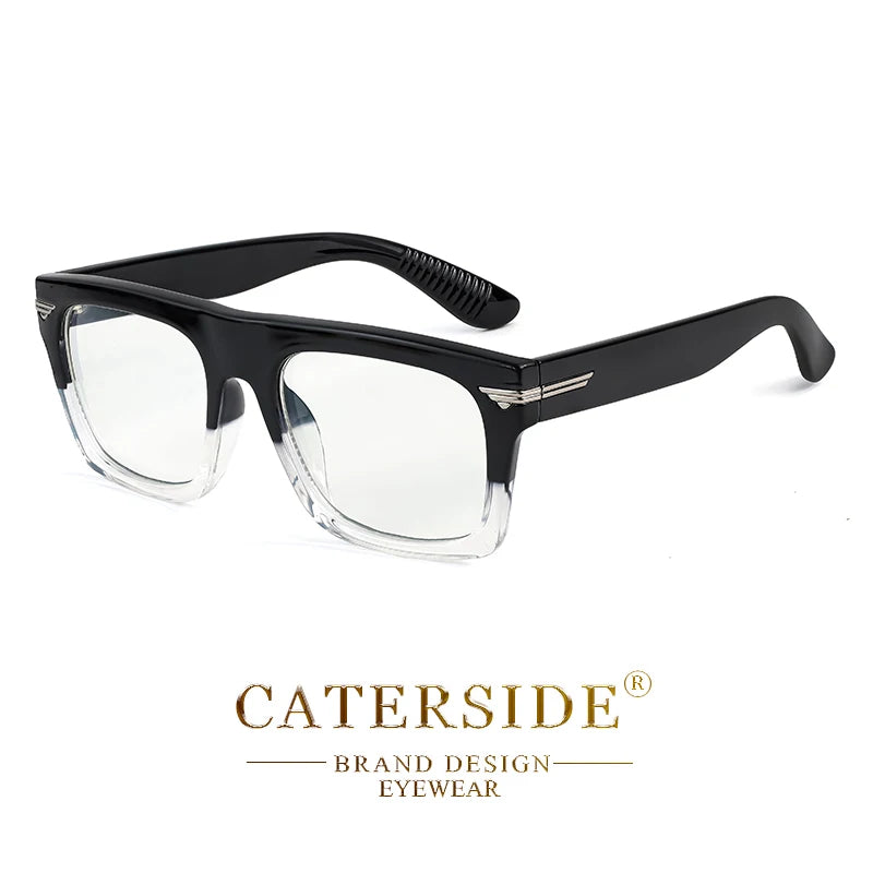CATERSIDE Men Anti Blue Light Glasses for Square TR90 Frame Ultralight Retro Plain Glasses Trendy Myopia Computer Eyewear Frame