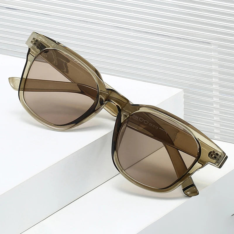 JNPCXI Retro Tr90 Square Jelly Color Sunglasses Women Shades UV400 Fashion Rivets Men Punk Matte Tea Sun Glasses