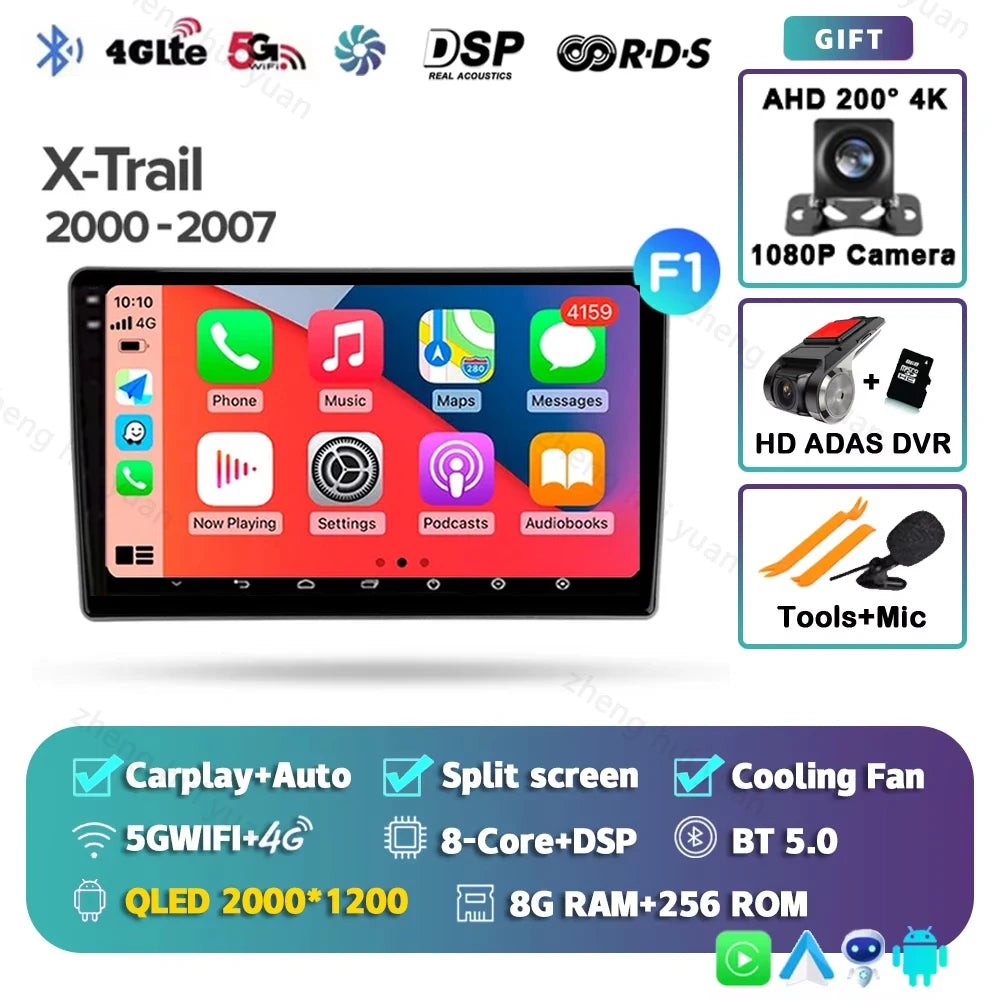 Android 15 For Nissan X-Trail X Trail X - Trail 1 T30 2000 - 2007 2K QLED CarPlay Auto Car Radio Multimedia Video Player GPS