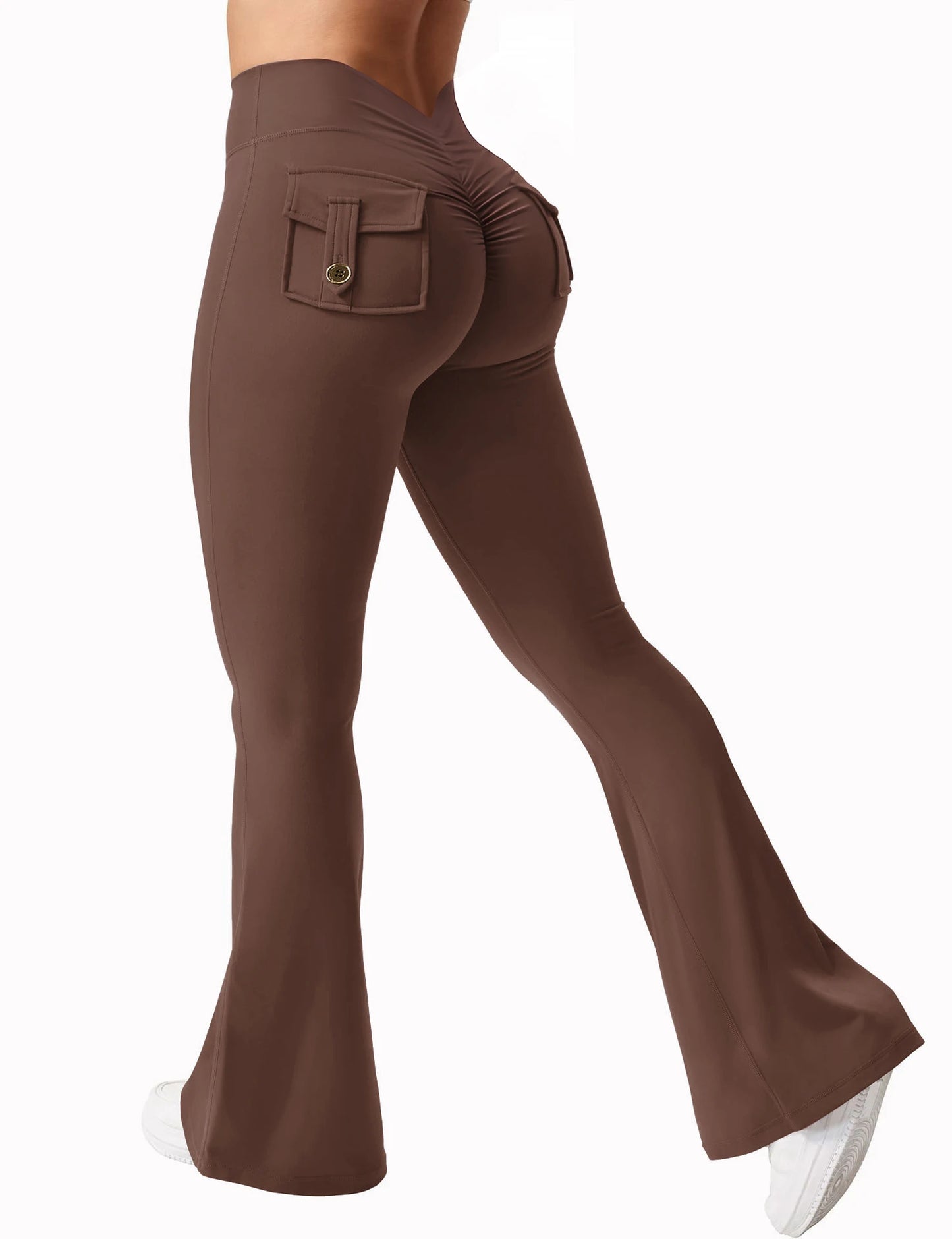 Women's High Waisted Relaxed Flare Wide Leg Fitness Yoga Cargo Pants With Pockets