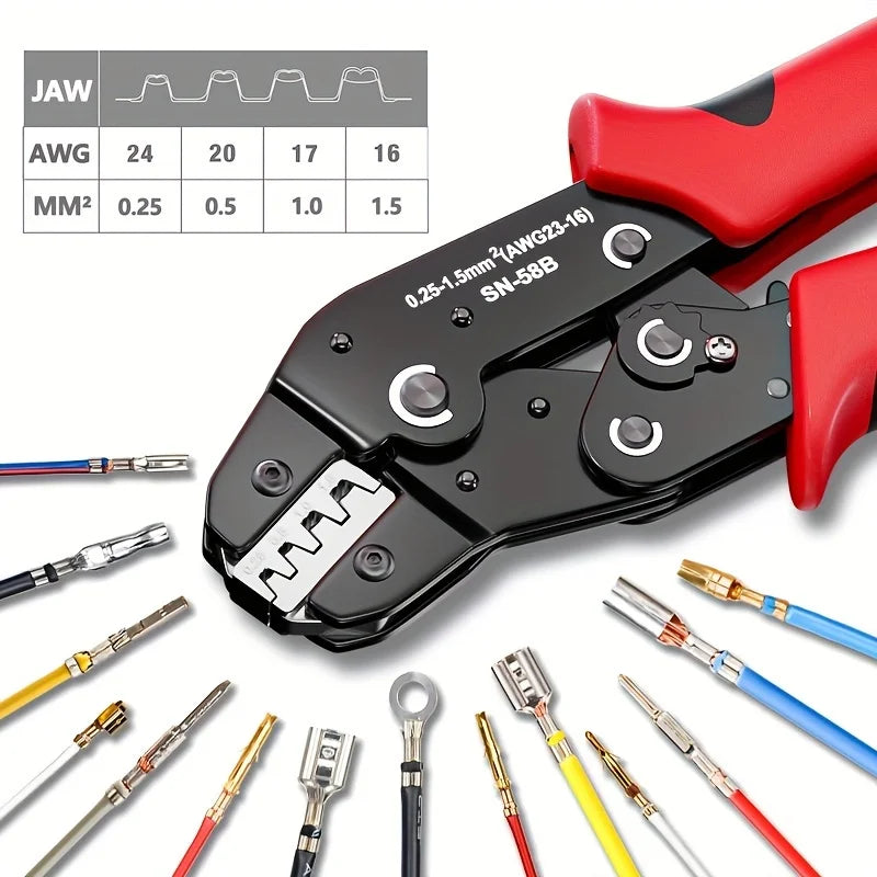 7-in-1 Ratcheting Crimping Tool with Interchangeable Jaws for Heat Shrink Connectors, Wire Terminals - Electrical Crimper Pliers