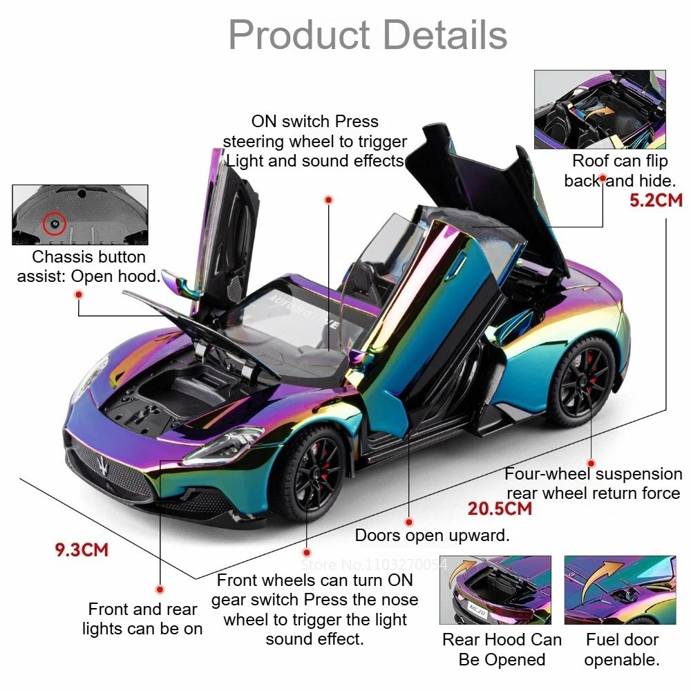 1:24 MC20 PAGANI Huayra Alloy Supercar Model Diecast Toys Four Wheel Suspension Sound Light Pull Back Vehice Children's Day Gift