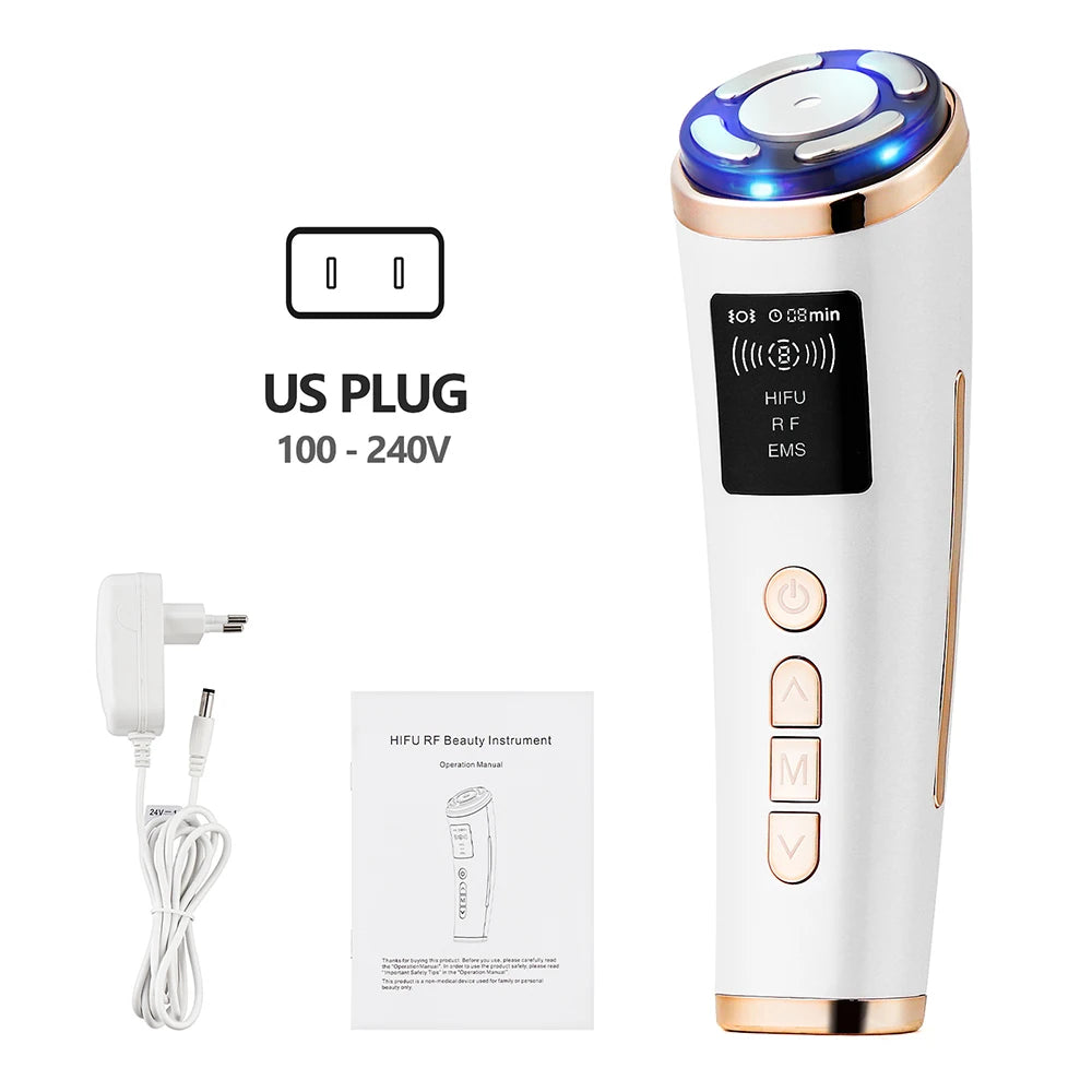 Home Use Mini HIFU Machine RF LED HIFU Ultrasonic Skin Tightening Facial Lifting Device Face Chin Neck Eye Anti Wrinkle Massager