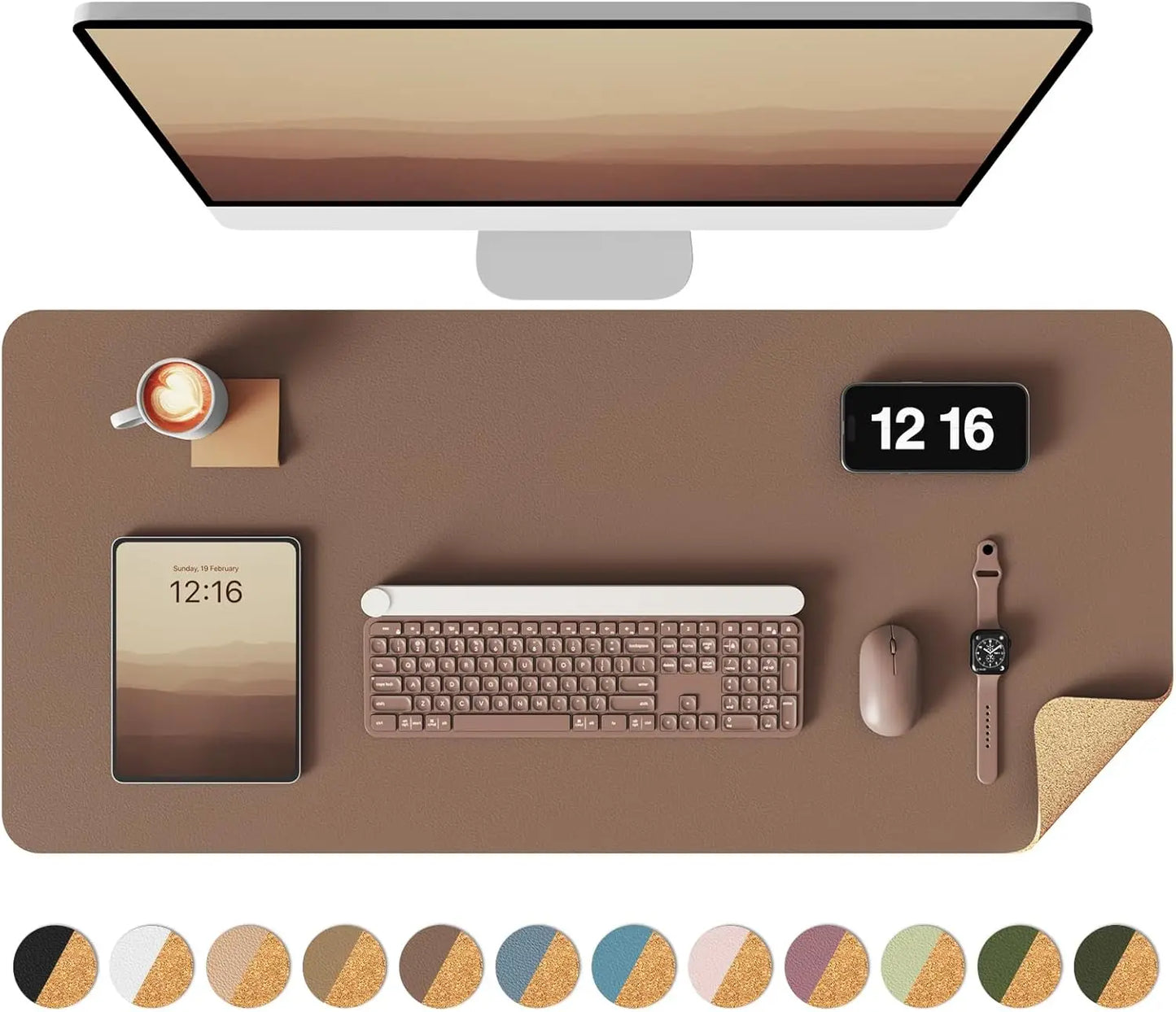Eco Cork Desk Pad Protector,Leather Desk Mat,Double-Sided Desk Pad,Large Mouse Pad,Waterproof Desk Blotter for Office/Home