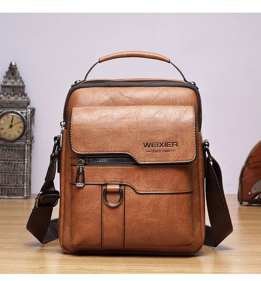 Weixer Men Crossbody Bag Shoulder Zippers Handbag Leather Messenger Tote Bag 01