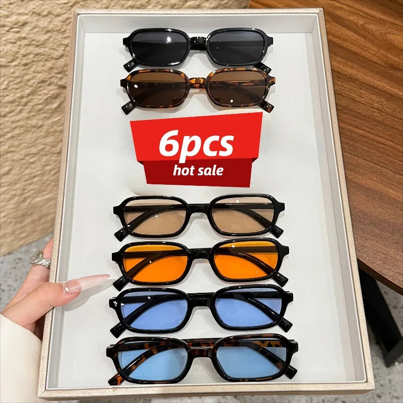 6PCS Women's Rectangular Frame Sunglasses Set with Simple and High Quality, Minimalist Style