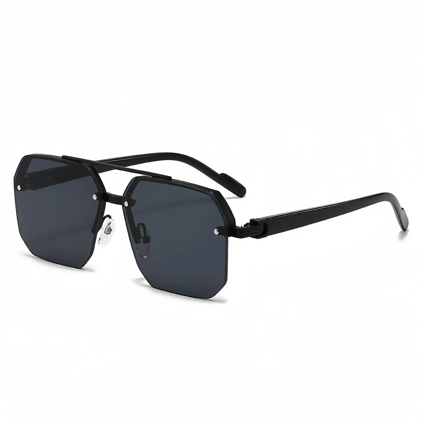 Trendy Aviator Sunglasses for Mens Womens Retro Double Bridge Metal Driving UV400 Outdoor Eyewear Semi-Rimless
