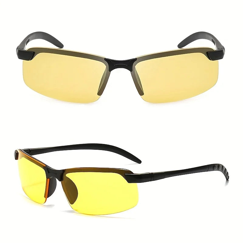 8 Pairs of Night Vision Goggles Unisex Half Frame Driving Goggles Anti Glare Yellow Filter Anti Glare for Night Driving