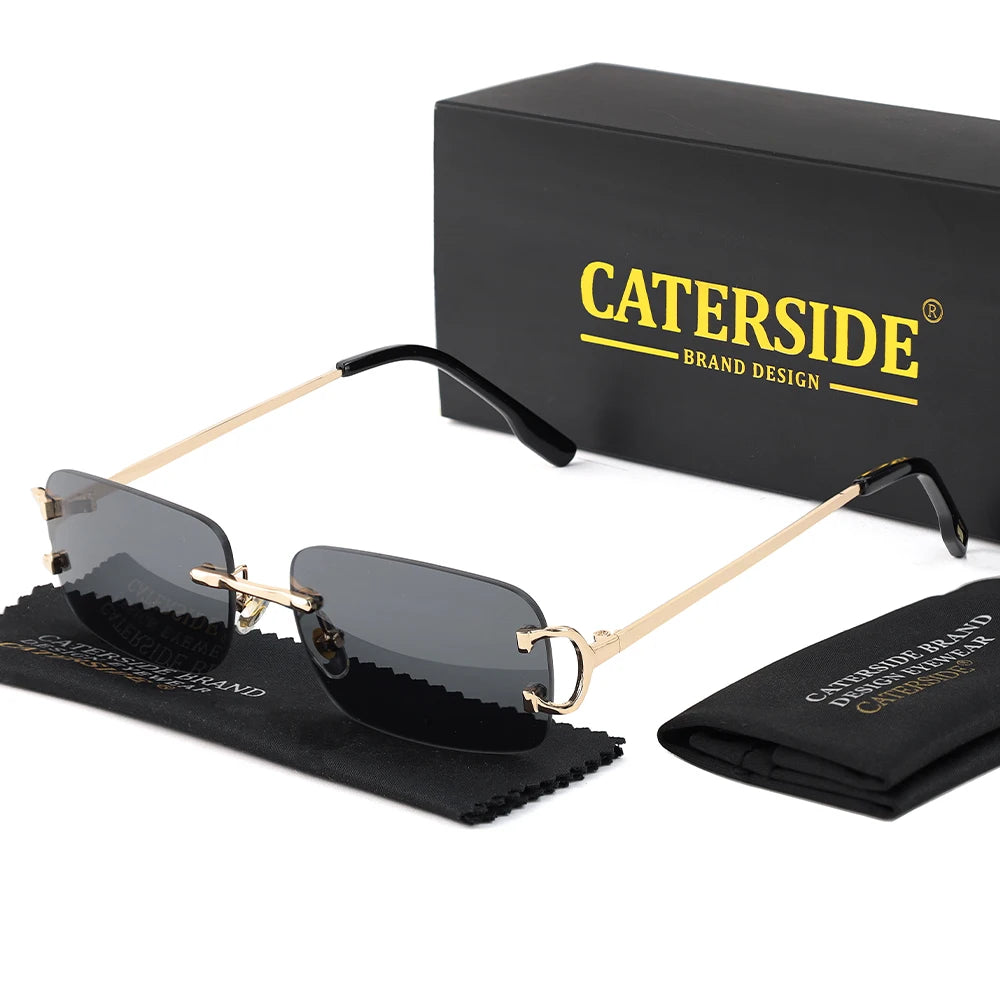 CATERSIDE Men's Rimless Small Frame Sunglasses Brand Design Metal Fashion Sun Glasses Women's Decoration Outdoor Eyewear UV400