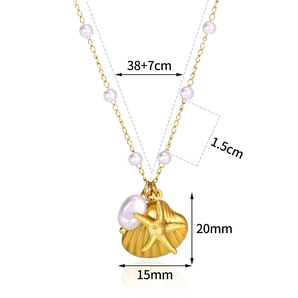 Women Conch Pendant Gold Color Stainles Steel Shell Ocean Necklace Star Jewelry
