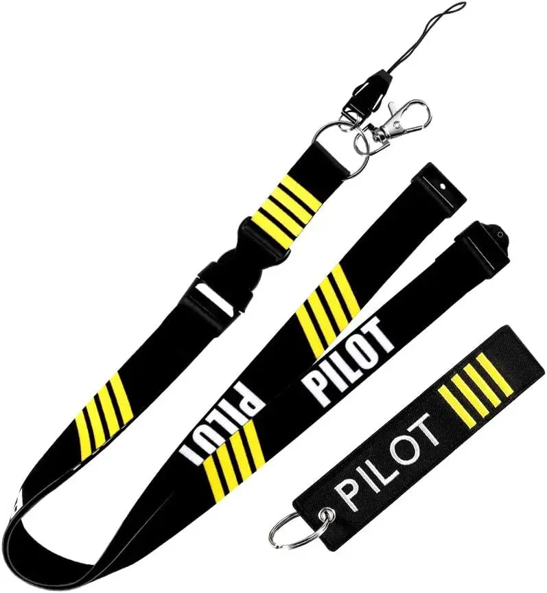 Pilot Lanyard 4 Stripes for Keys with Detachable Safety Buckle Traveler Pilot Keychain Baggage Tag set