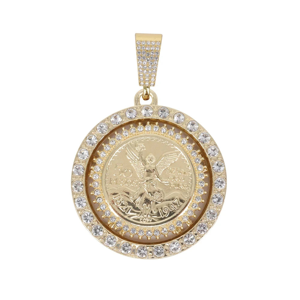 Men Hip hop Iced out Bling Rotatable Rotundity Medal Pendant Necklace 13mm Cuban Chain Hiphop Necklaces Fashion Charm Jewelry
