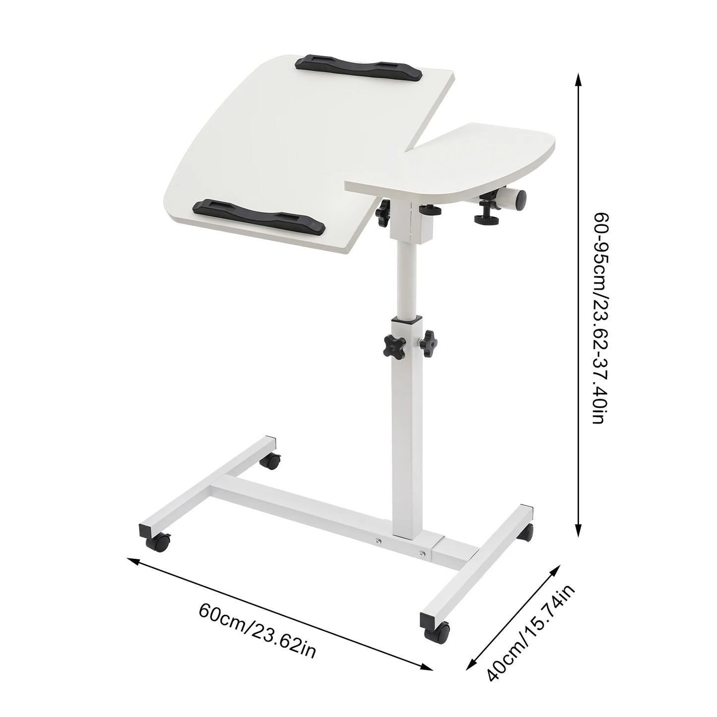 White Carbon Steel Adjustable Laptop Desk Stand With 360° Swivel Wheels w/Brakes