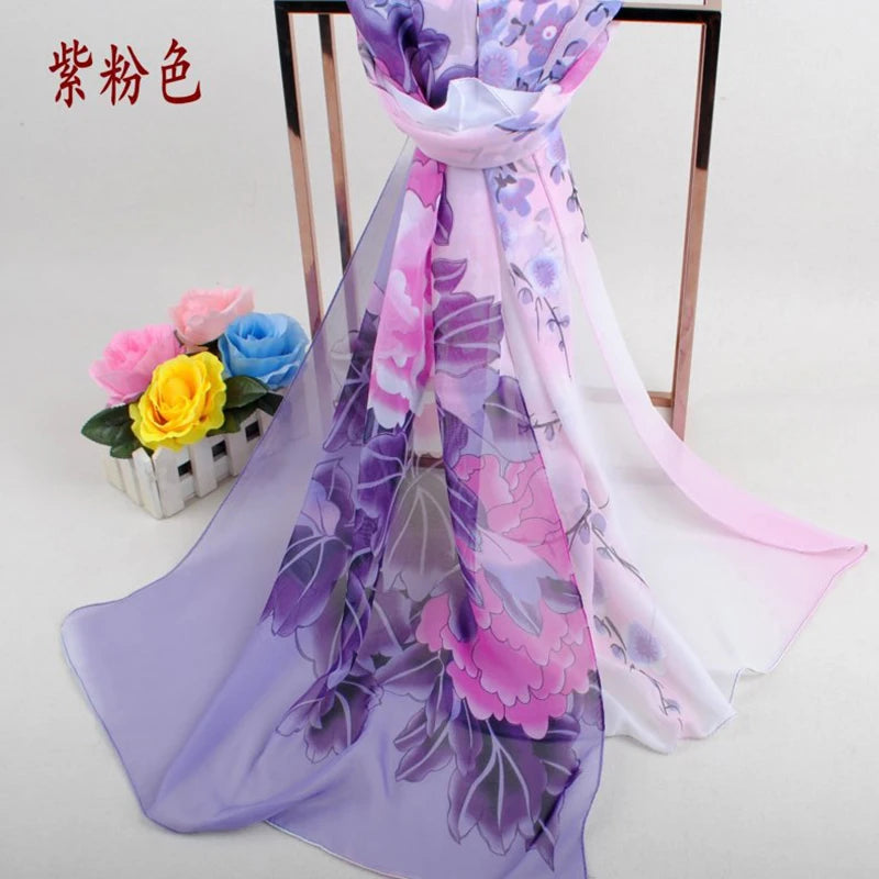 New Peony Flower Women's Printed Chiffon Long Scarves Wholesale Yiwu Autumn and Winter Scarves Small Scarves