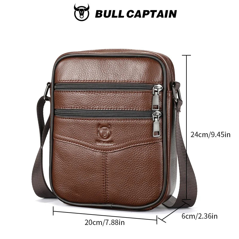 BULLCAPTAIN Genuine Leather Men's Casual Business Crossbody Bag Multi-Function 7.9 Inch Tablet Single Shoulder Bag