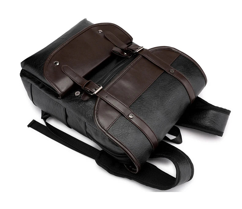 Black Vintage Laptop Leather Backpacks School Travel, Casual PU Leather Men Bags