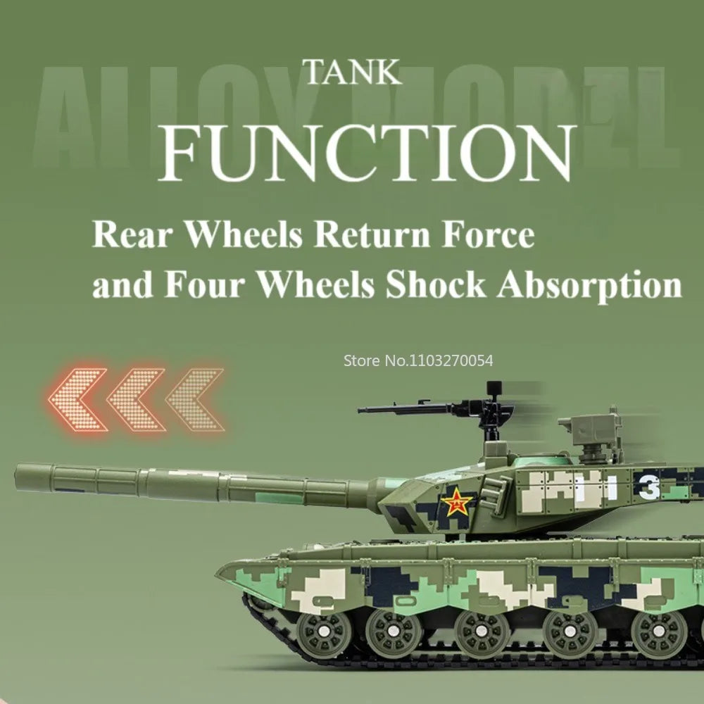 1/32 T99A Tank Model Spray Alloy Die-casting Toy Car with Rotatable Gun Barrel Press Ejection Vehicle Decoration Children's Gift