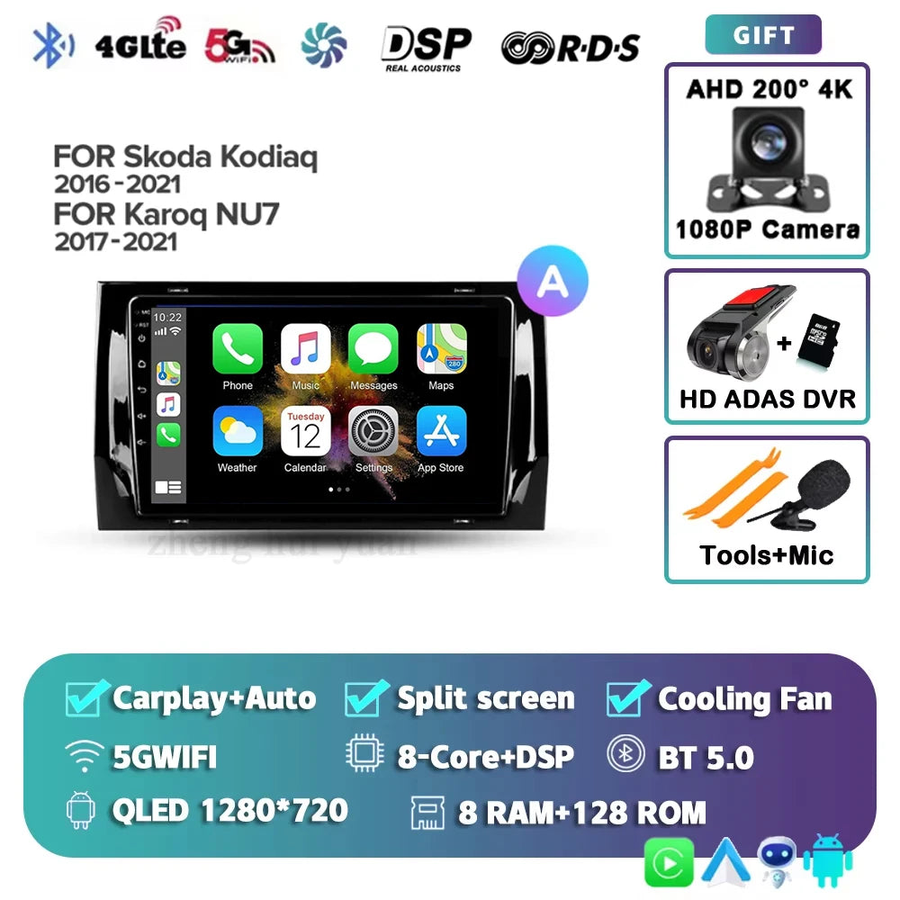 For Skoda Kodiaq 2016 - 2021 Android 15 4G WIFI Car Radio Carplay Auto Multimedia Stereo Video Player GPS Navigation 12+256GB BT