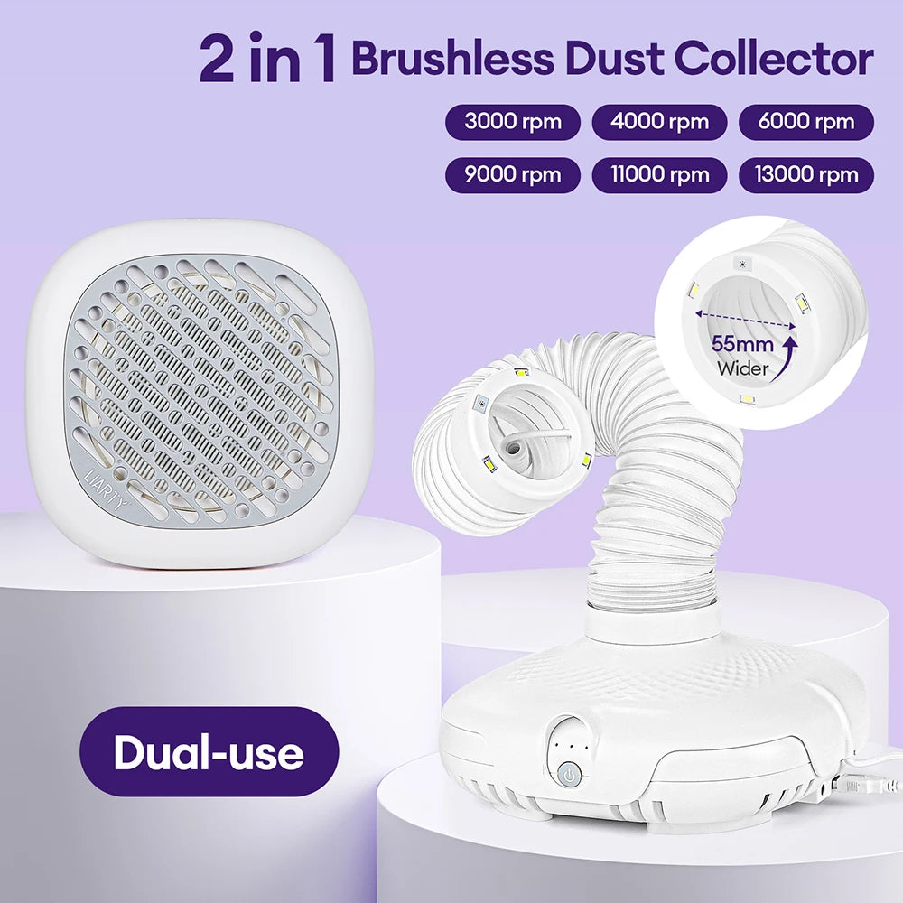 130W Super Suction Brushless Nail Dust Extractor Powerful Nail Dust Collector Nail Art Manicure Fan Vacuum Cleaner With 2 Filter