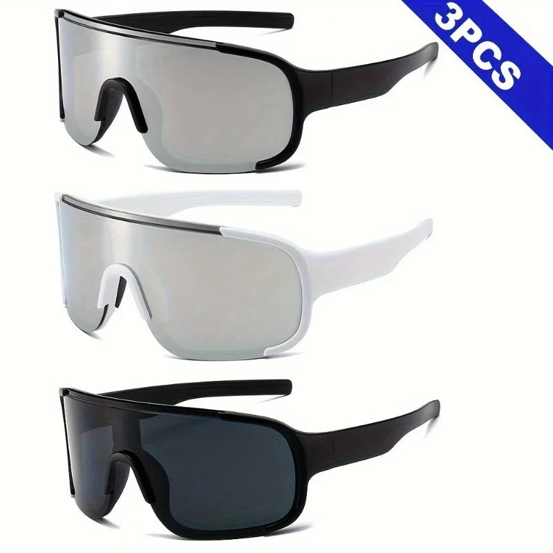 3-piece Set of Y2K Style Sports and Fashion Glasses, White MERCURY Silver Mirror Lenses