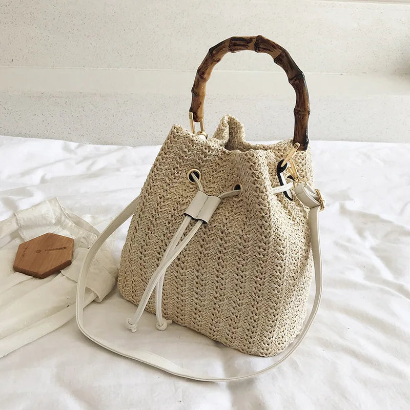 2026 Summer Beach Straw Bucket Bags Weave Tote Bag Female Bohemian Shoulder Bags for Women Lady Travel Handbags and Purses