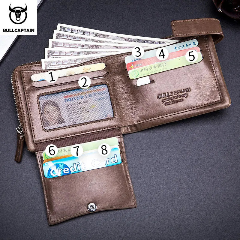 BULLCAPTAIN Leather Compact Men's Wallet Short with RFID Wallet High Quality Business Multifunctional Card Slot Wallet QB059